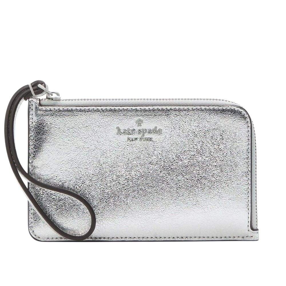 Kate Spade Silver Metalic Leather Small L Zip Wristlet
